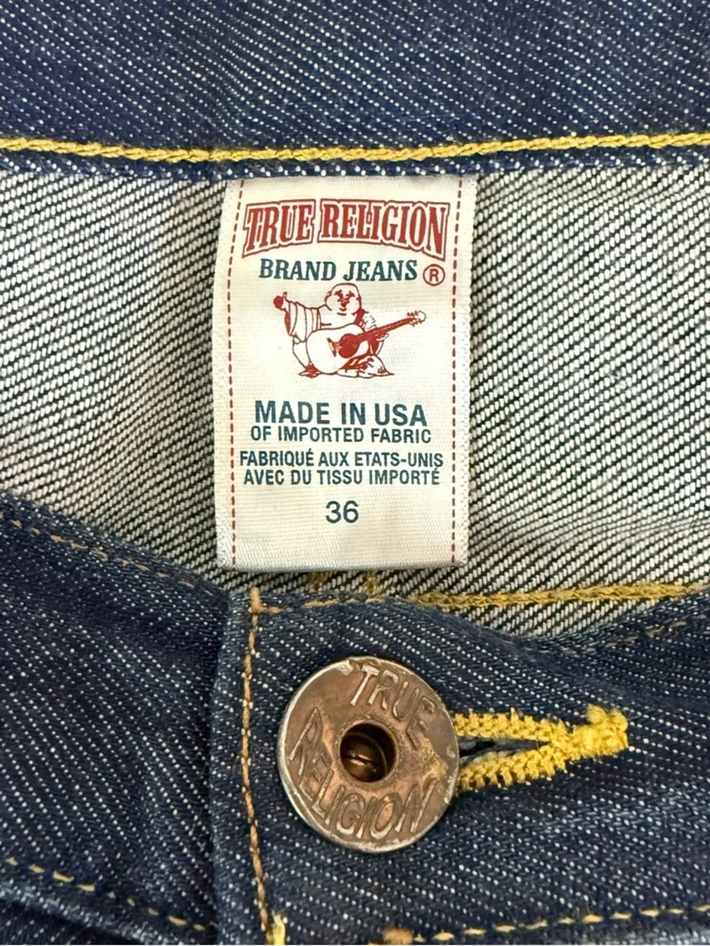 True Religion GENO Straight Leg Jeans Size 36 USA Made Dark Wash Stretch